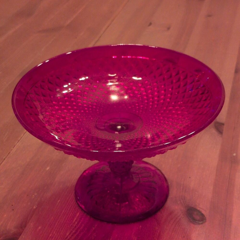 Vintage Diamond Point Ruby Compote by Ivima Glass EUC